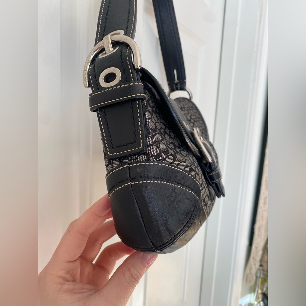 Vintage Y2K COACH Soho Signature C Black Jacquard & Leather Shoulder Bag π€ - Picture 6 of 16